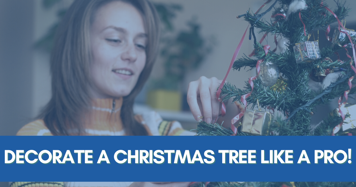 Ashford Communities blog cover photo with text on blue bar "Decorate your Christmas tree like a pro "